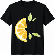 Lemon Slice with Leaves Cotton T-Shirt in Black