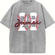 Custom Baseball Number Baseball Fan Sports Mom vintage washed oversized T-shirt in Gray