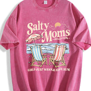 Salty Moms Beach Club Instant Retro Beach Girl Vintage Washed T-Shirt in Red