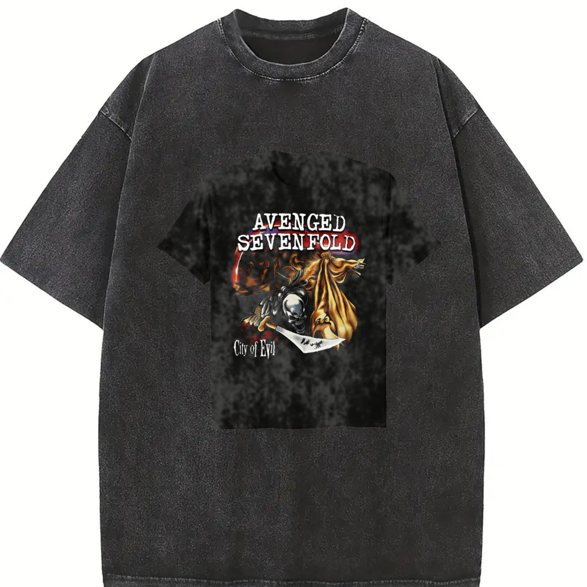 Avenged sevenfold City of Evil for Gothic Fans Heavy Metal vintage washed oversized T-shirt in Black