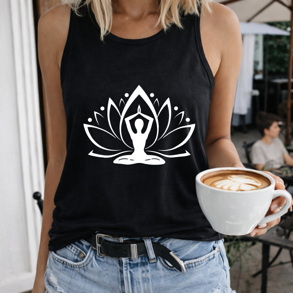 Lotus Yoga Silhouette Crew-neck Sleeveless Vest Outdoor Women's Color Cotton Tank Top in Black