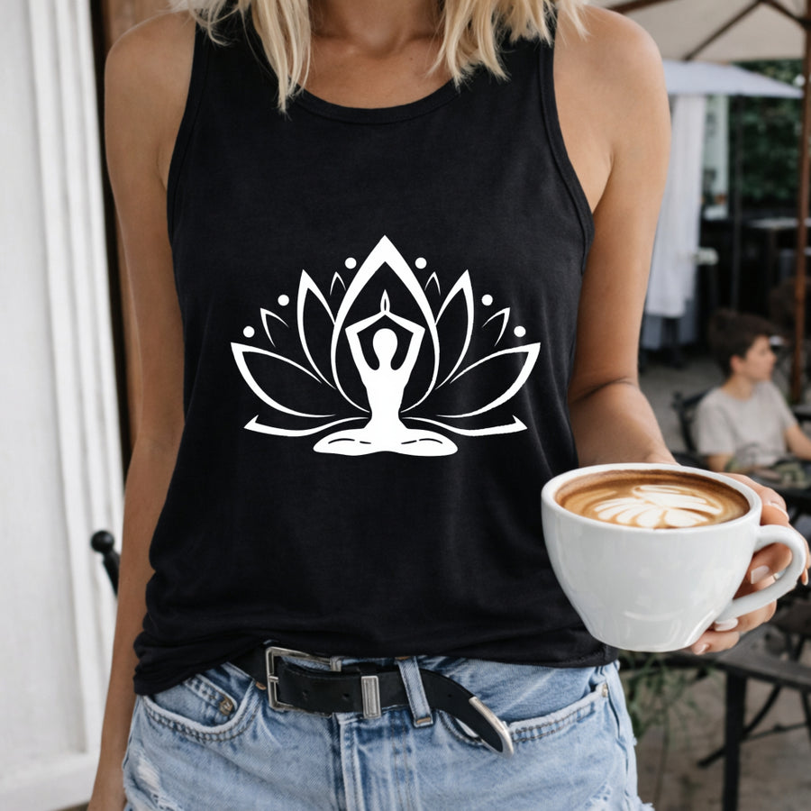 Lotus Yoga Silhouette Crew-neck Sleeveless Vest Outdoor Women's Color Cotton Tank Top in Black