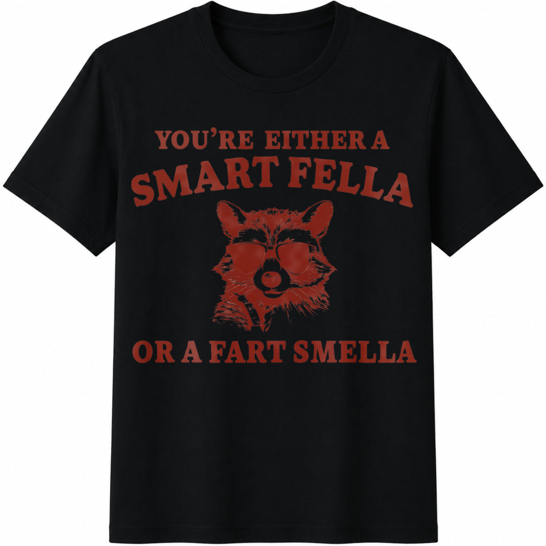 You Are Either a Smart Fella or a Fart Smella Cotton T-Shirt in Black