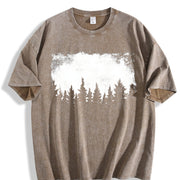 Dark Forest Pine Tree Silhouette vintage washed oversized T-shirt in Brown