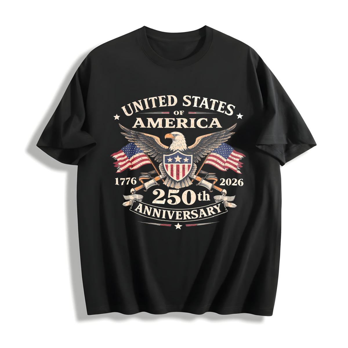 USA 250th Anniversary Cotton T-Shirt in Black