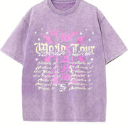 Easelby World Tour Black Grunge Vintage Washed T-Shirt in Purple