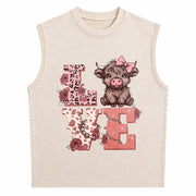 Highland Cow Chic Vintage Washed Tank Top in Beige