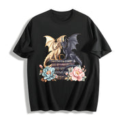 Winter Twin Dragon Cotton T-Shirt in Black