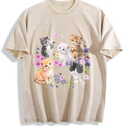 Cute Kitten Cat Lover Vintage Washed T-Shirt in Beige