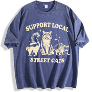 Support Local Street Cats Raccoon Skunk vintage washed oversized T-shirt in Blue