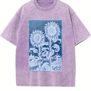 Sunflowers Retro Botanical Garden Vintage Washed T-Shirt in Purple
