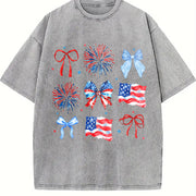 USA Coquette Bow Retro America Vintage Washed T-Shirt in Gray