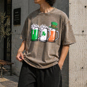 Irish Beer Ireland Flag St Patricks Day Leprechaun Small Vintage Washed T-Shirt in Brown