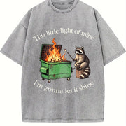 Parody : Dumpster Fire Raccoon Mental Health vintage washed oversized T-shirt in Gray