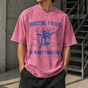 Houston I Have So Many Problems Vintage Washed T-Shirt in Red