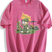 Parlnd Golf Cartoon Character Vintage Washed T-Shirt in Red