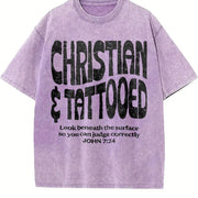 Christian & Tattooed John 7:24 Bold Distressed Art Vintage Washed T-Shirt in Purple