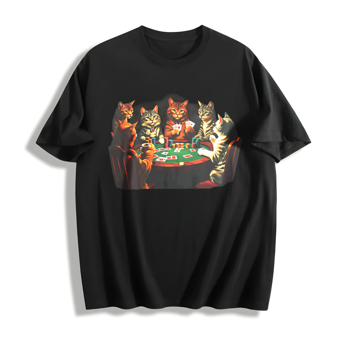 The Poker Cat Cotton T-Shirt in Black