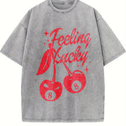 Feeling Lucky You Cherry 8 Ball Vintage Washed T-Shirt in Gray