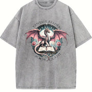 Fantasy Readers Book Club Dragon Vintage Washed T-Shirt in Gray