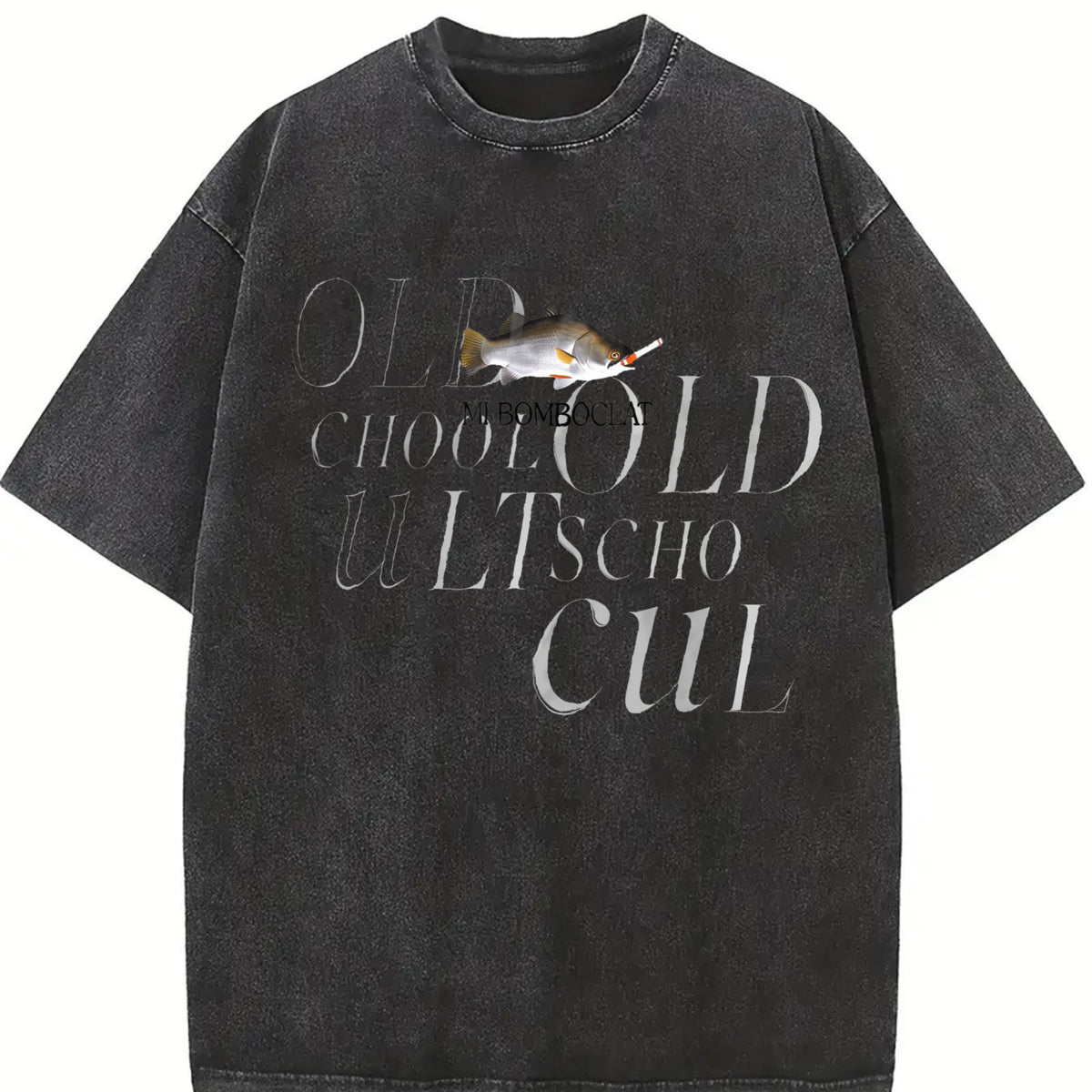 Bomboclat Fish Meme Vintage Washed T-Shirt in Black