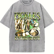 Pickle Enthusiast 90s Vintage Washed T-Shirt in Gray