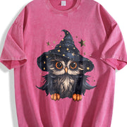 Autumn a Cartoon- Owl from the Early Days Vintage Washed T-Shirt in Red