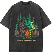 National Parks After Dark Sarcastic Bigfoot Alien Novelty Vintage Washed T-Shirt in Black
