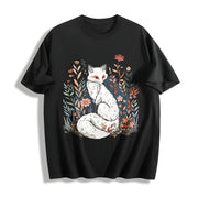 Luokeren Retro Floral Fox Cotton T-Shirt in Black
