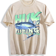 Fishing Tank Angler Outdoor Workout Vintage Washed T-Shirt in Beige