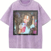 Drinking Glam Doll Vintage Washed T-Shirt in Purple