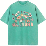 Wildflower Grandma For Grandma Mother's Day For Grandma vintage washed oversized T-shirt in Blue