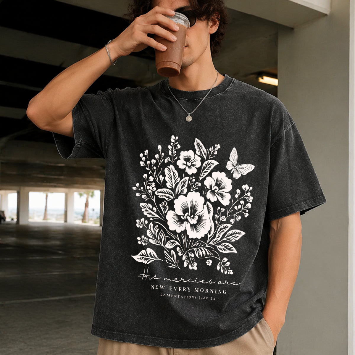 His Mercies Are New Every Morning Vintage Washed T-Shirt in Black