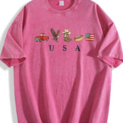 Classic USA Truck Eagle Cowboy Boot Hot Dog Vintage Washed T-Shirt in Red