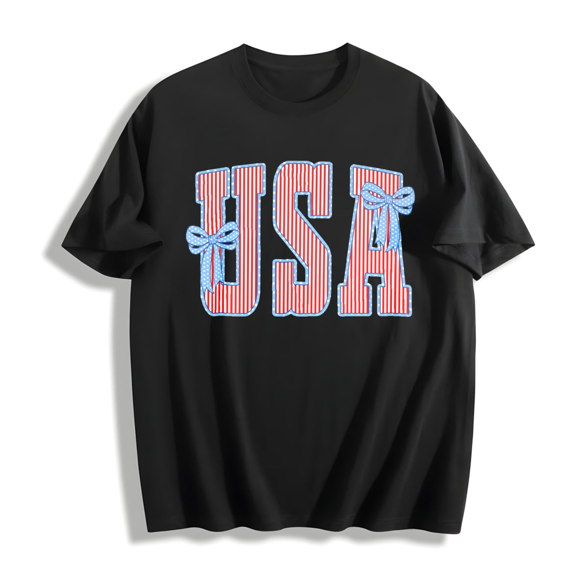 USA 4th of July Patriotic Cotton T-Shirt in Black