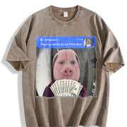 Premium There Is Motion at Your Front Door Joke John Pork Vintage Washed T-Shirt in Brown