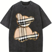 Cartoon Bear & Plaid for & Parties Bear vintage washed oversized T-shirt in Black