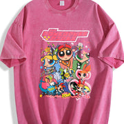 Powerpuff Girls Comic Collage vintage washed oversized T-shirt in Red