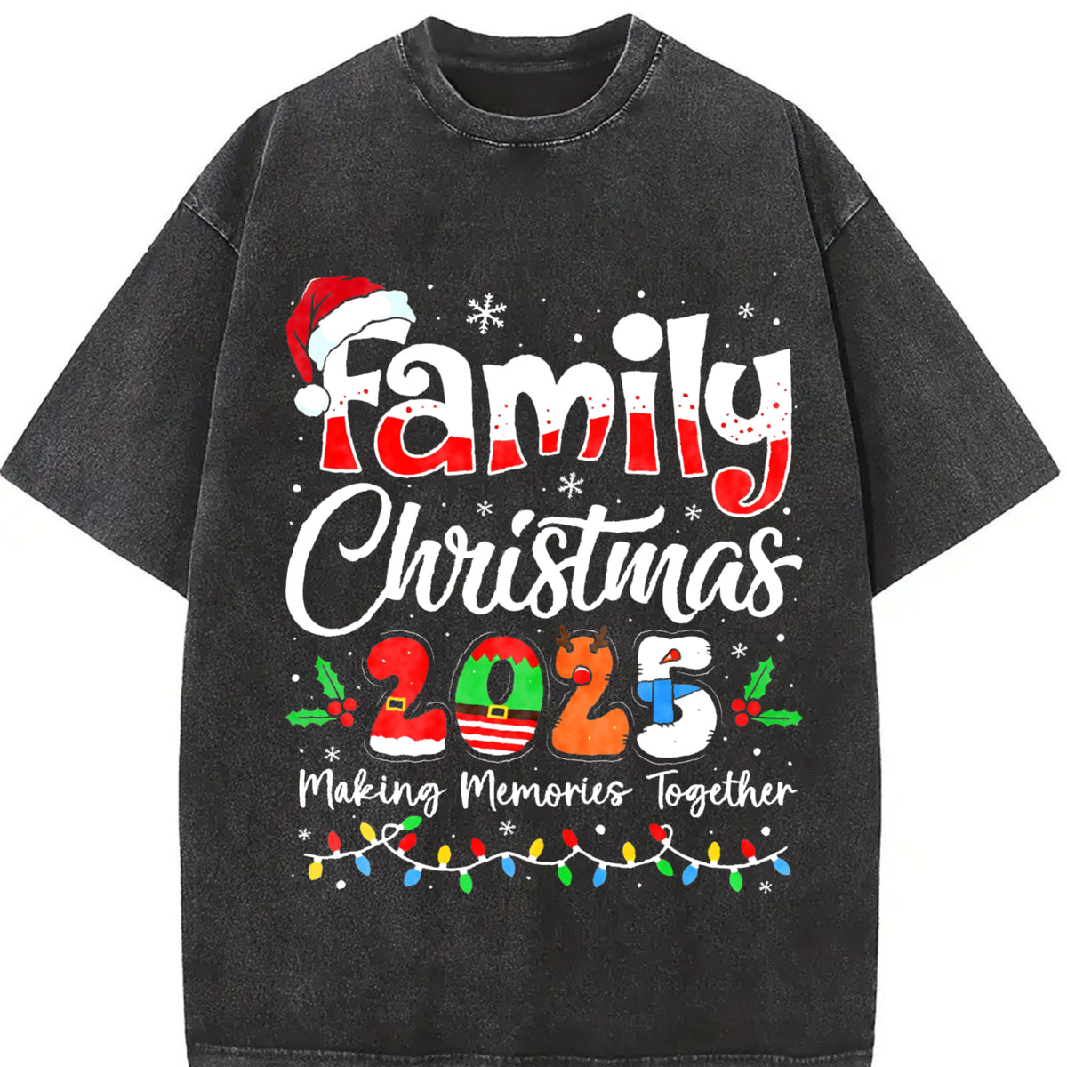 Family Christmas 2025 Vintage Washed T-Shirt in Black