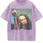 Angry Glam Doll Portrait Vintage Washed T-Shirt in Purple