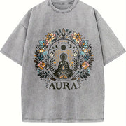 A Bohemian Floral Autumn Vintage Washed T-Shirt in Gray