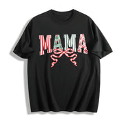 Christmas Mama Retro Mom Cotton T-Shirt in Black
