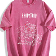 wicked Natsu Dragneel Fairy Tail Anime Manga vintage washed oversized T-shirt in Red