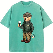 Y2K St Patricks Day Bear Vintage Washed T-Shirt in Blue