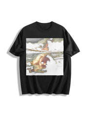 Cat in Water Meme Cotton T-Shirt in Black
