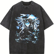 Y2K Dragon Lightning Fantasy Vintage Washed T-Shirt in Black
