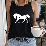 Horse Silhouette Women's Color Cotton Tank Top in Black
