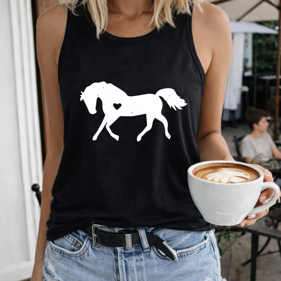 Horse Silhouette Women's Color Cotton Tank Top in Black