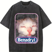 Benadryl Meme Cat vintage washed oversized T-shirt in Black