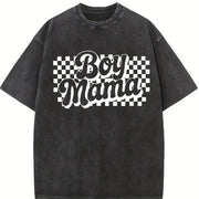 Boy Mama Retro Checkers Vintage Washed T-Shirt in Black